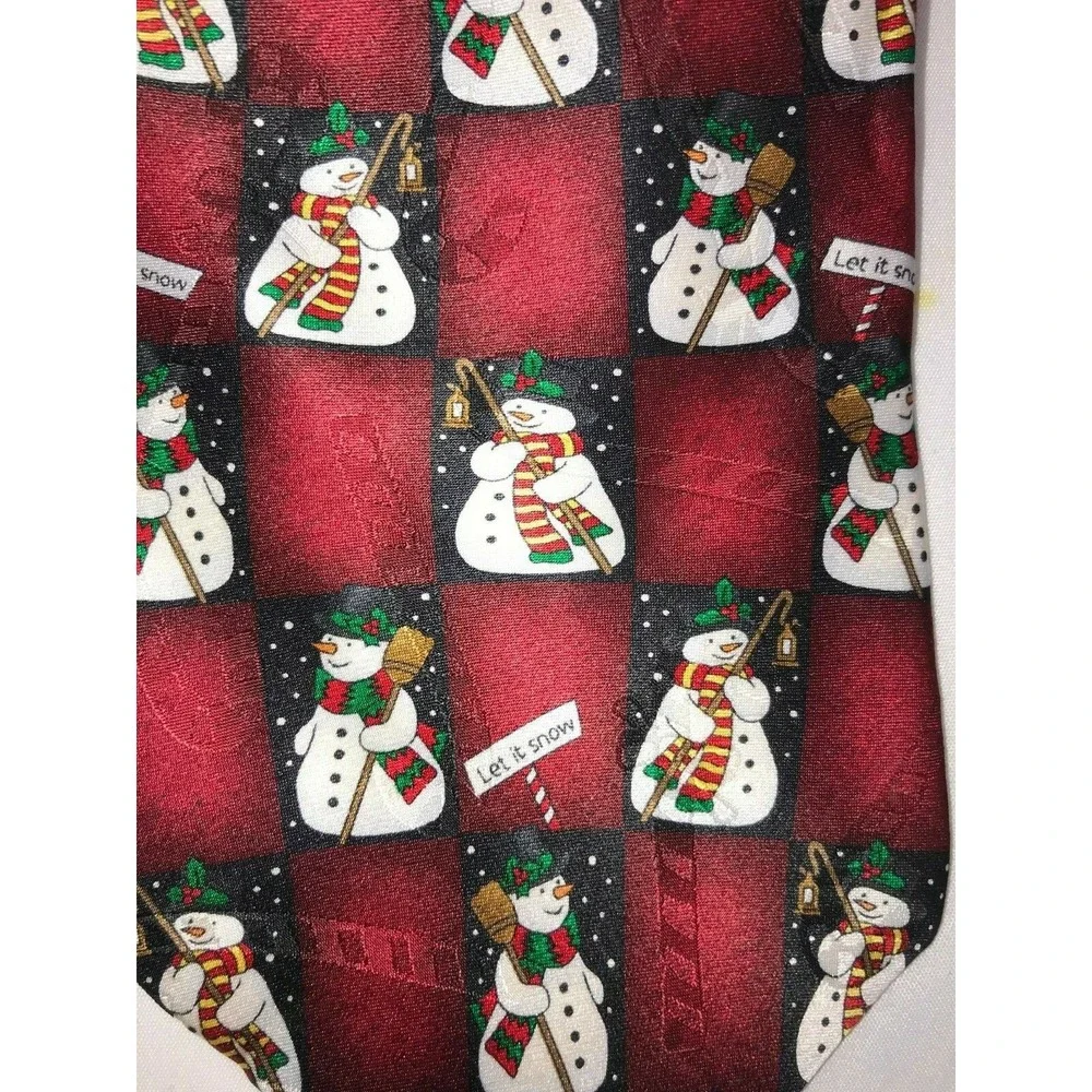 NOS Yule Tie Greetings‎ Hallmark Christmas Snowman Candy Cane Silk Tie 58